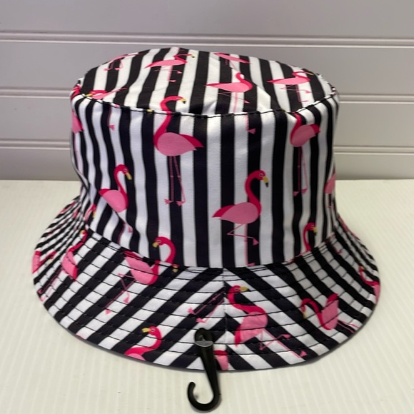 Pink Flamingos 🦩 & Striped Multicolored Reversible Cotton Bucket Hat - Picture 12 of 12